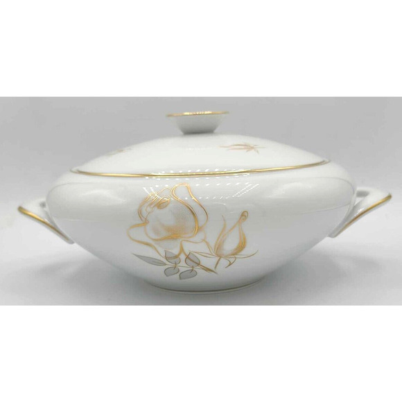 Vintage KPM Krister Germany Covered Serving Bowl. Gold Rose Design - Picture 3 of 14